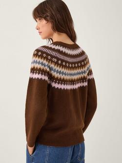 Monsoon Fran Crew Neck Fair Isle Jumper - view 2, Brown