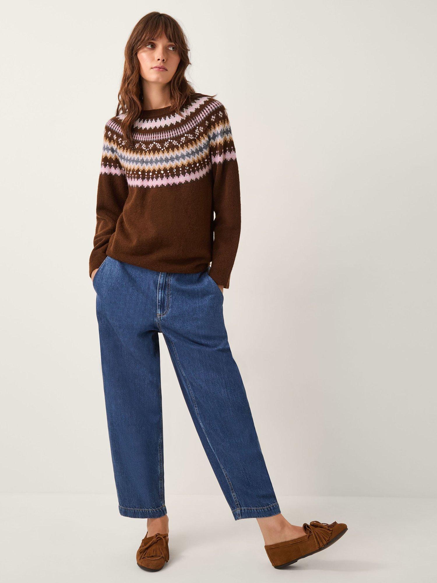 Product image 3 of 5, which shows Monsoon Fran Crew Neck Fair Isle Jumper, Brown, XXL