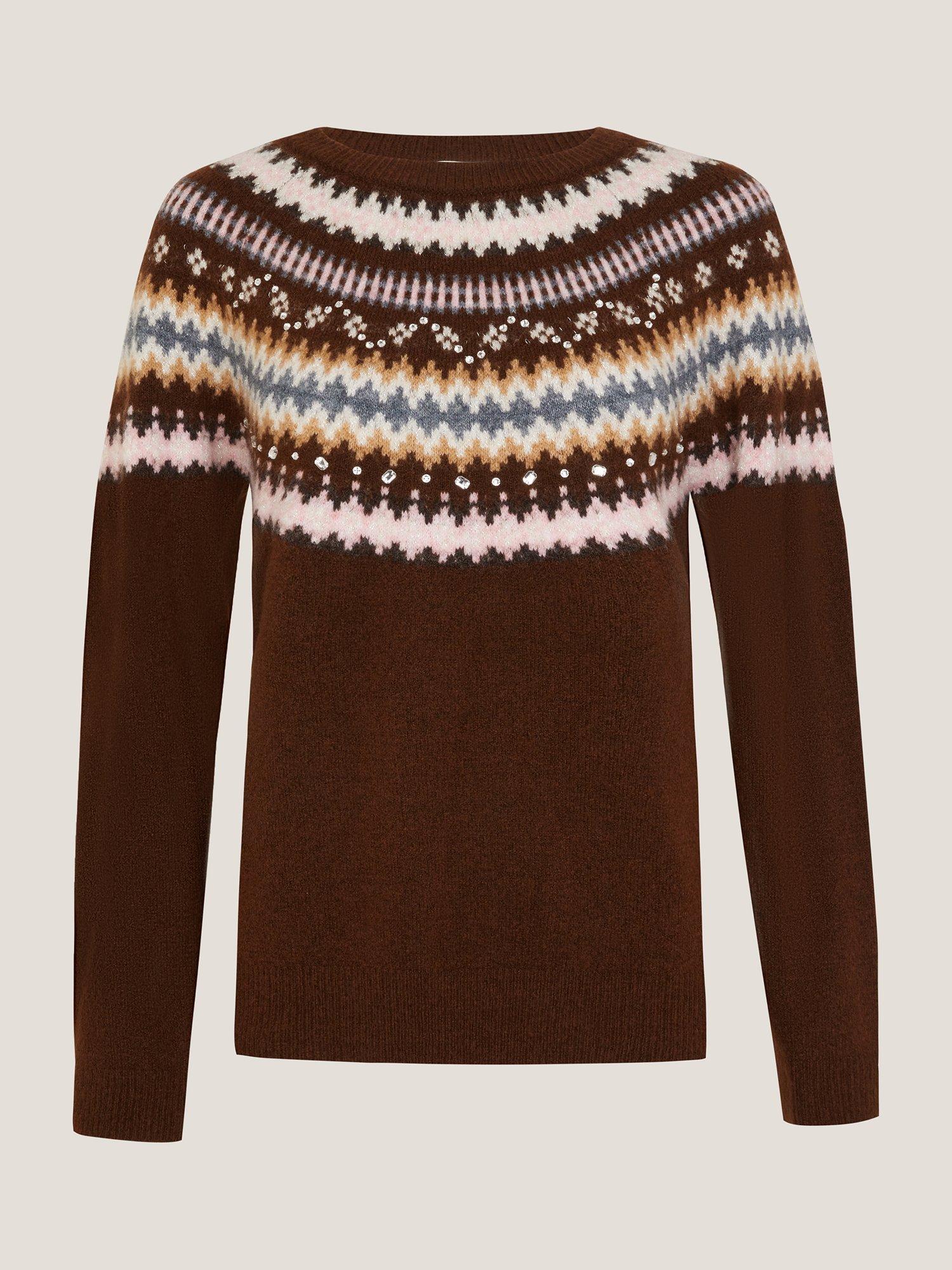 Product image 5 of 5, which shows Monsoon Fran Crew Neck Fair Isle Jumper, Brown, XXL