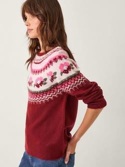 Monsoon Penny Fair Isle Jumper, Cherry, Cherry