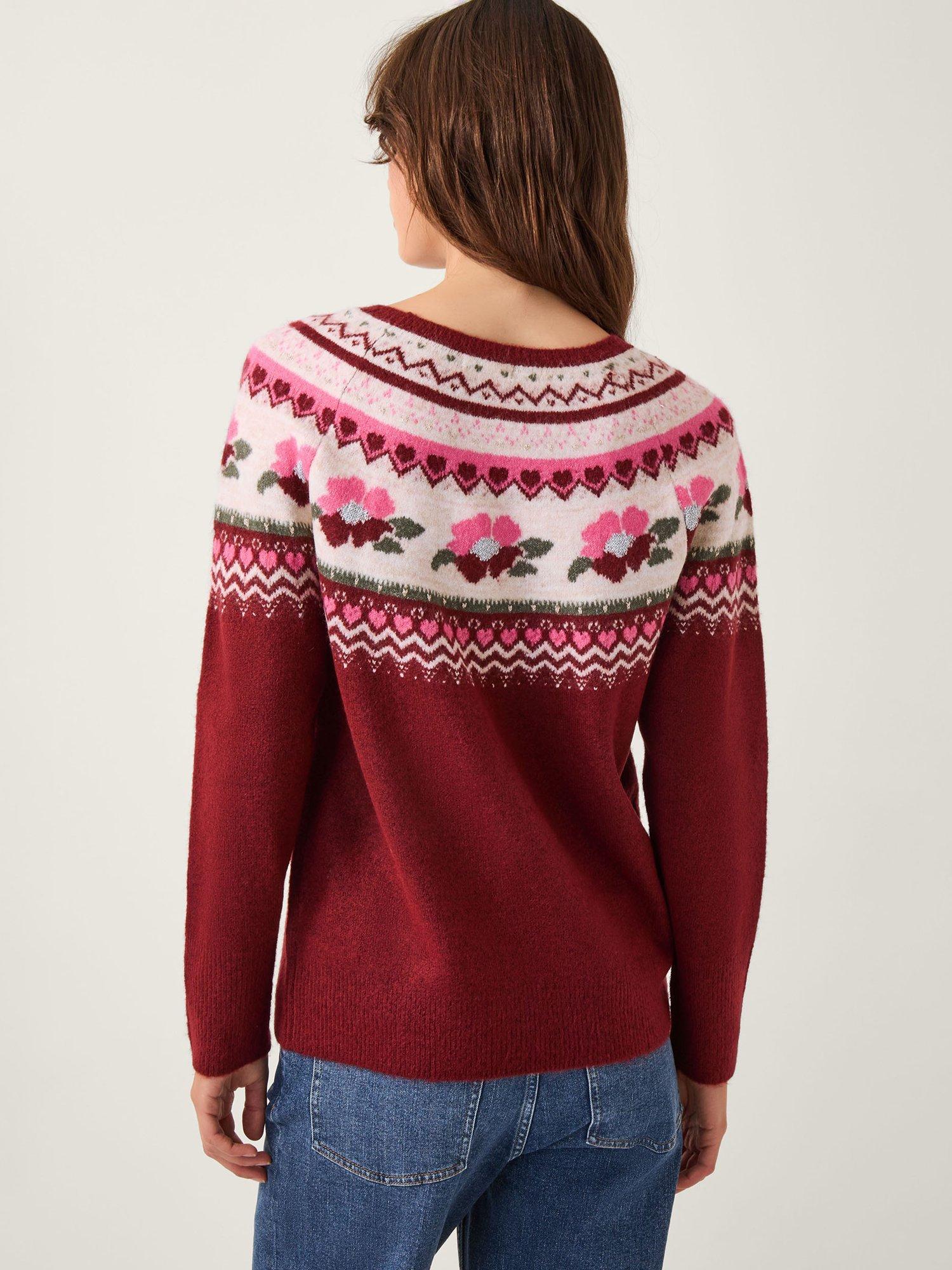 Product image 2 of 5, which shows Monsoon Penny Fair Isle Jumper, Cherry, L