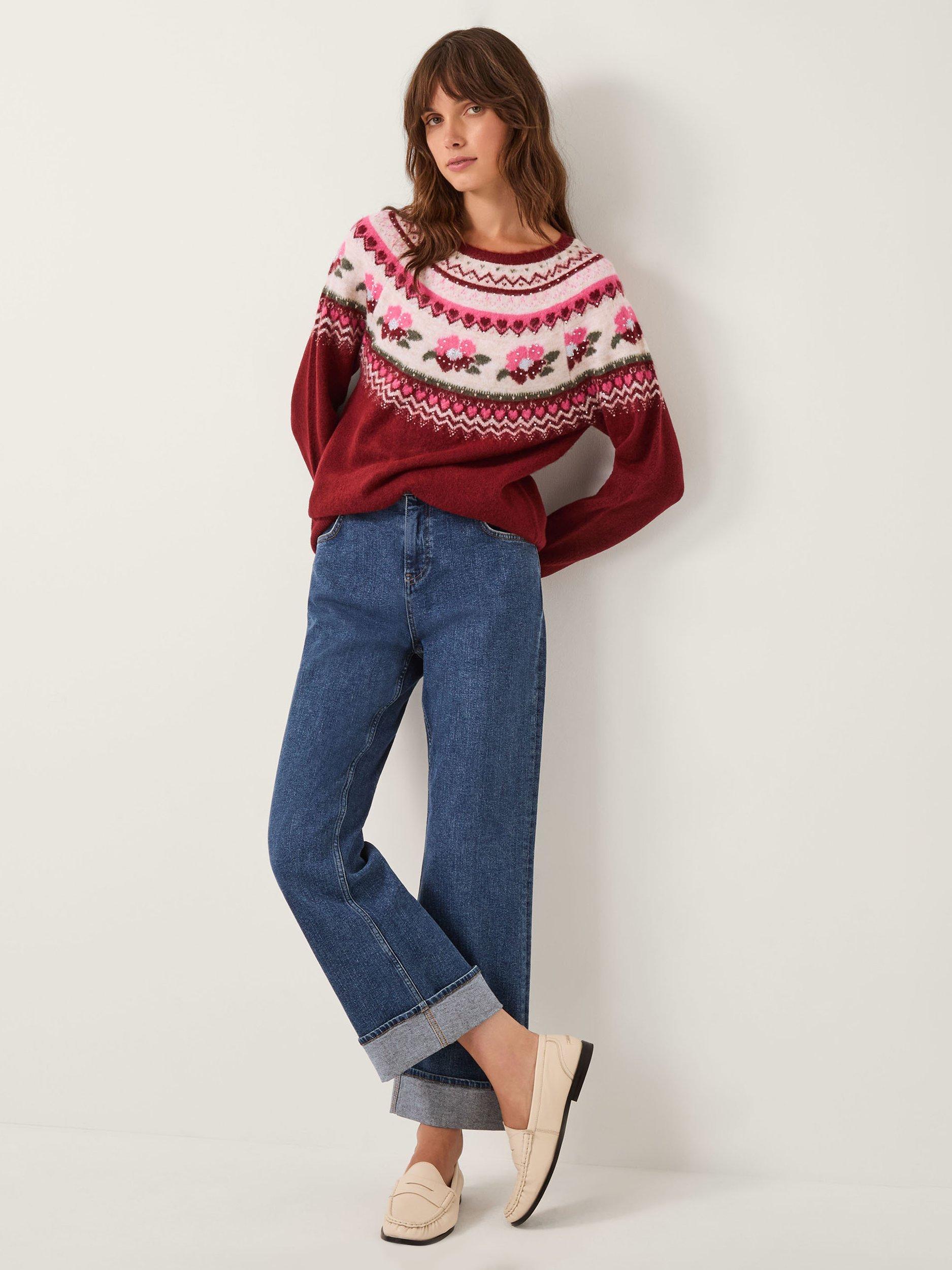 Product image 3 of 5, which shows Monsoon Penny Fair Isle Jumper, Cherry, L