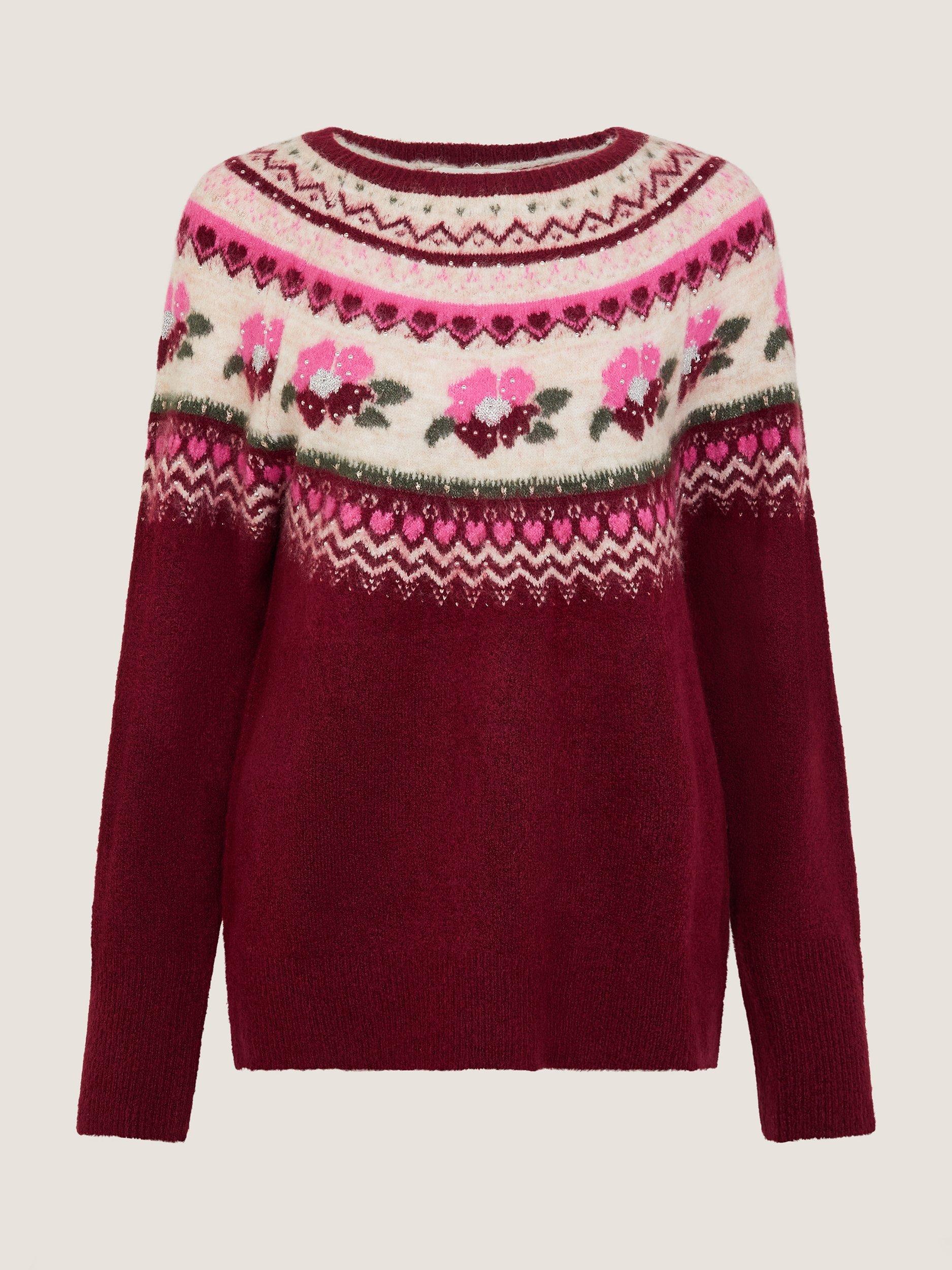 Product image 5 of 5, which shows Monsoon Penny Fair Isle Jumper, Cherry, L