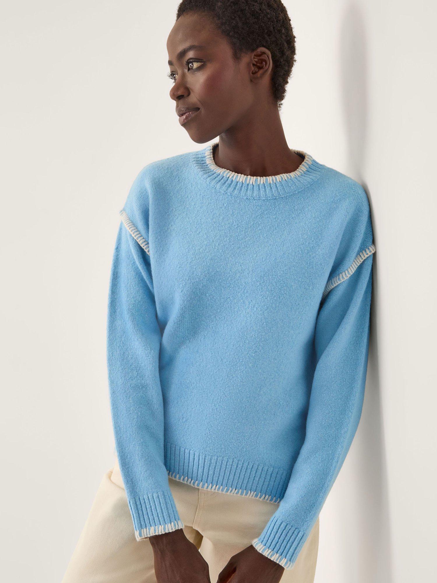 Product image 1 of 4, which shows Monsoon Shayla Colour Contrast Jumper, Blue, M