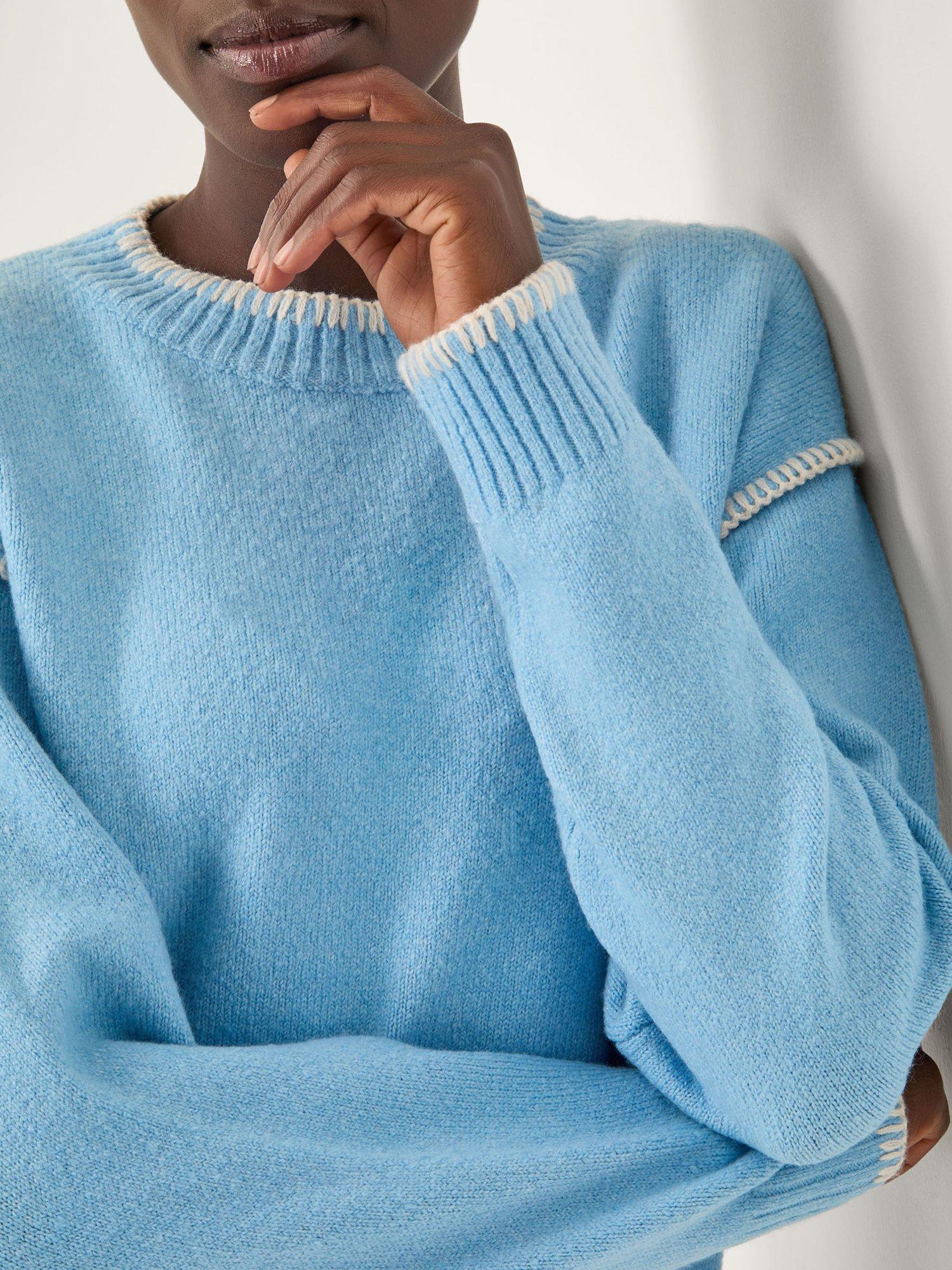 Product image 4 of 4, which shows Monsoon Shayla Colour Contrast Jumper, Blue, M