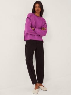 Monsoon Shayla Crew Neck  Whipstitch Jumper, Purple