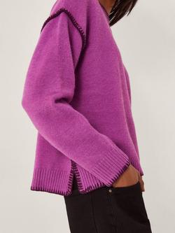 Monsoon Shayla Crew Neck  Whipstitch Jumper - view 2, Purple