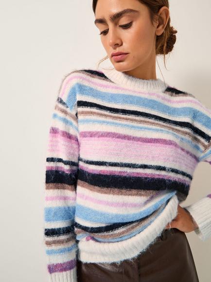Monsoon Sylvie Stripe Jumper, Ivory, Ivory