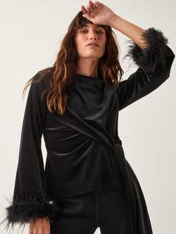 Monsoon Freya Boat Neck Feather Top, Black