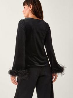 Monsoon Freya Boat Neck Feather Top - view 2, Black