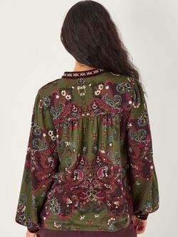 Monsoon Jemima Paisley Print Jersey Top - view 2, Green/Multi