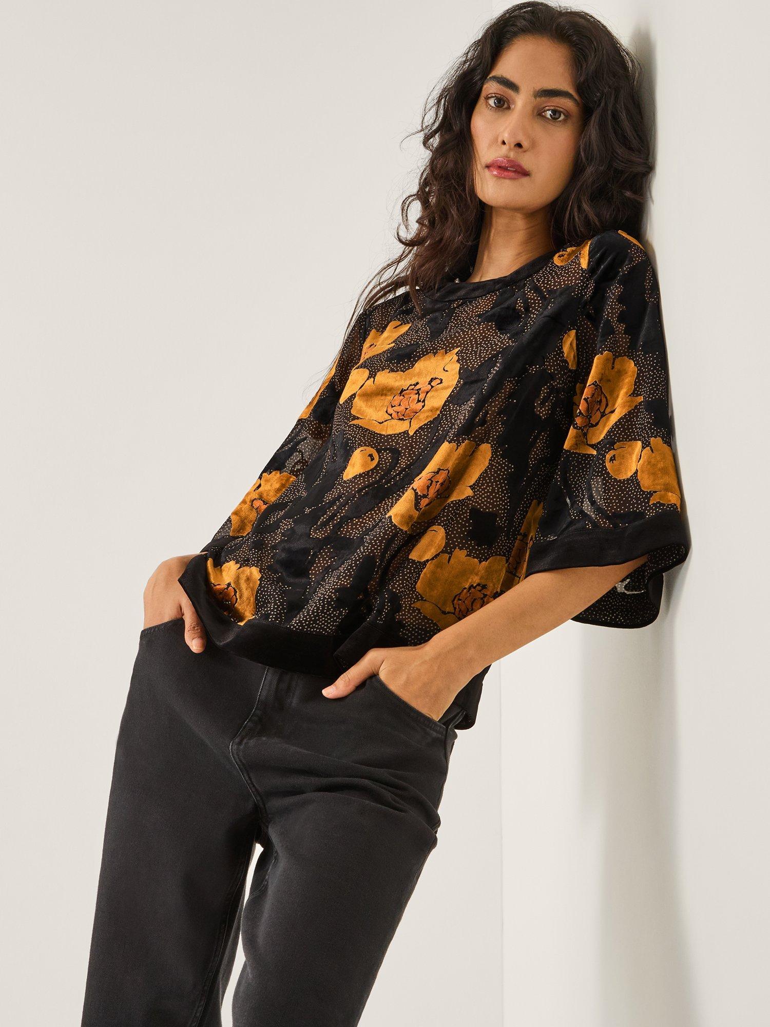 Monsoon Reese Floral Polka Dot Top, Black