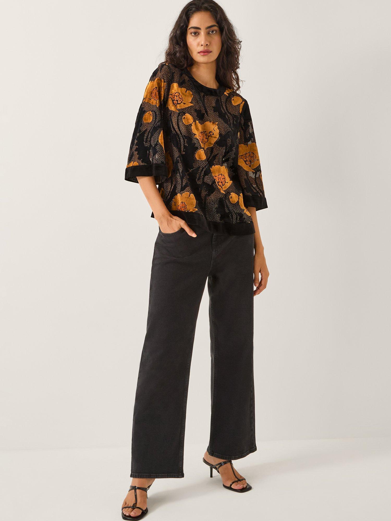 Product image 3 of 5, which shows Monsoon Reese Floral Polka Dot Top, Black, S