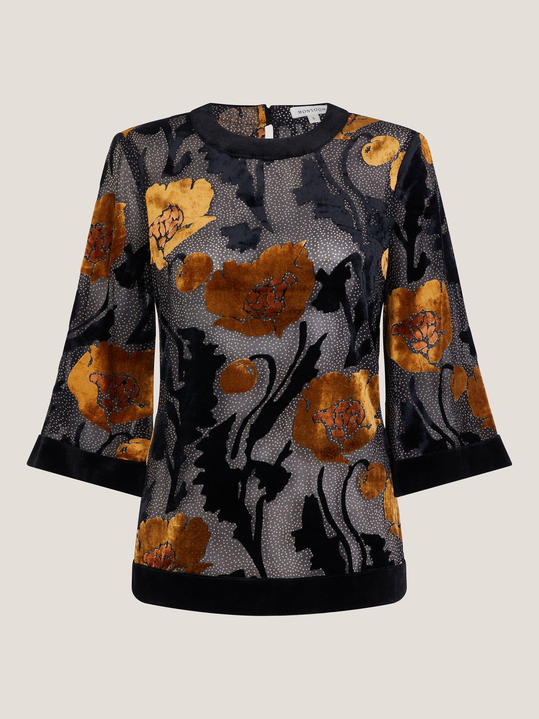 Product image 5 of 5, which shows Monsoon Reese Floral Polka Dot Top, Black, S