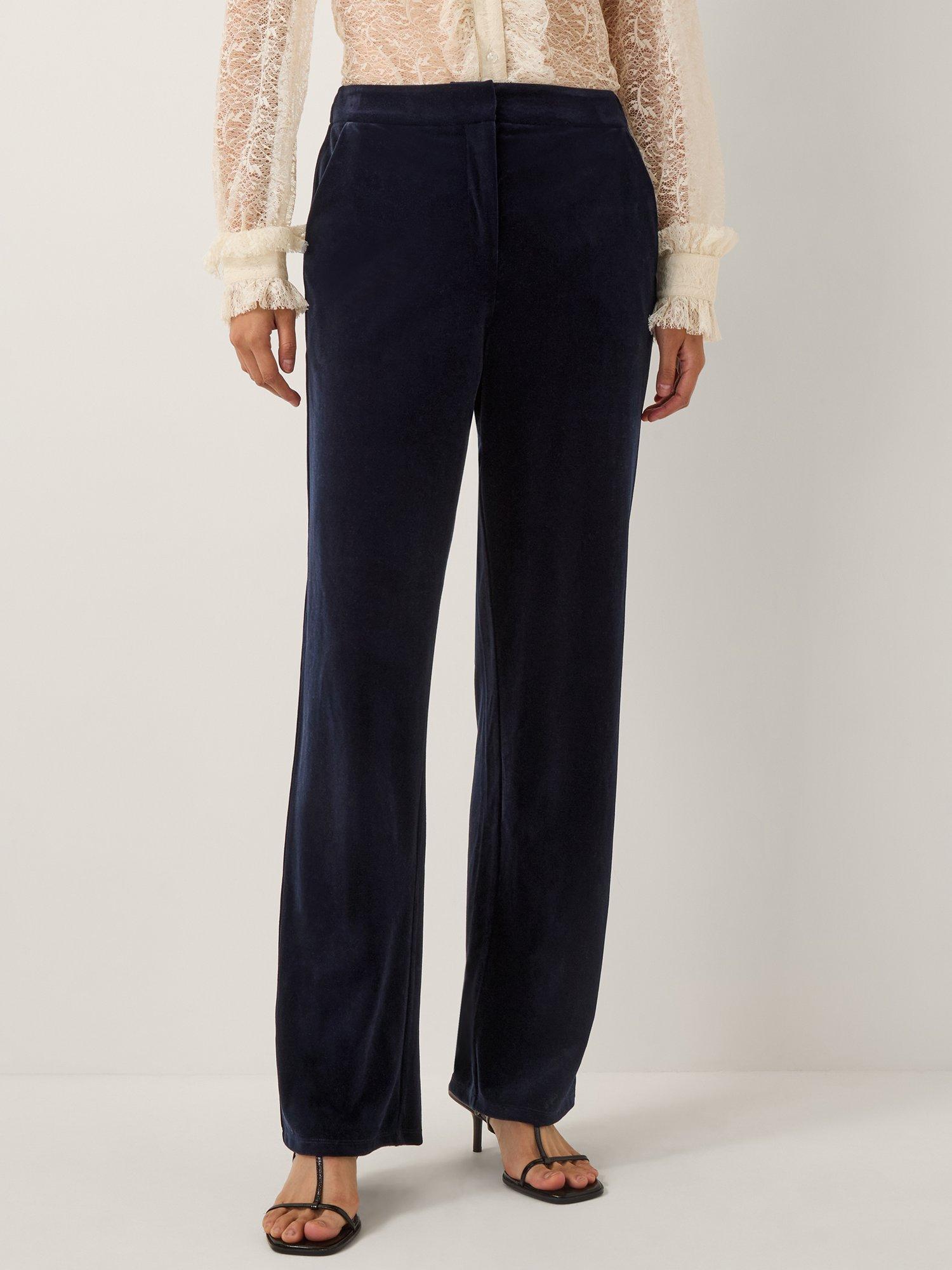 Product image 1 of 5, which shows Monsoon Mila Velvet Trousers, Midnight, 20
