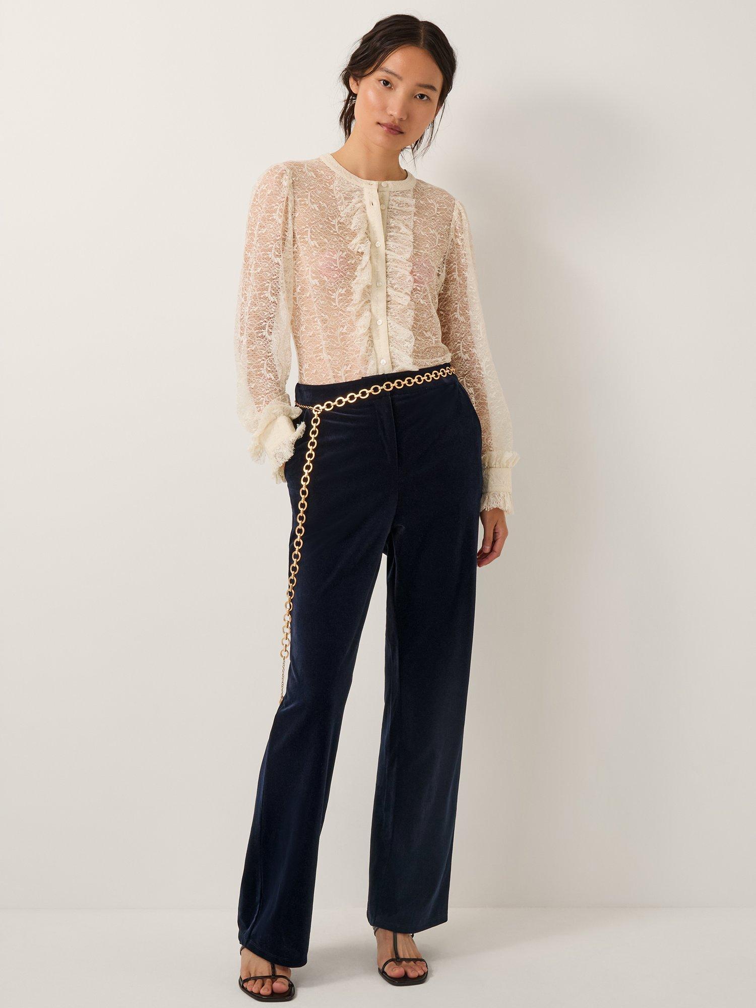 Product image 3 of 5, which shows Monsoon Mila Velvet Trousers, Midnight, 20