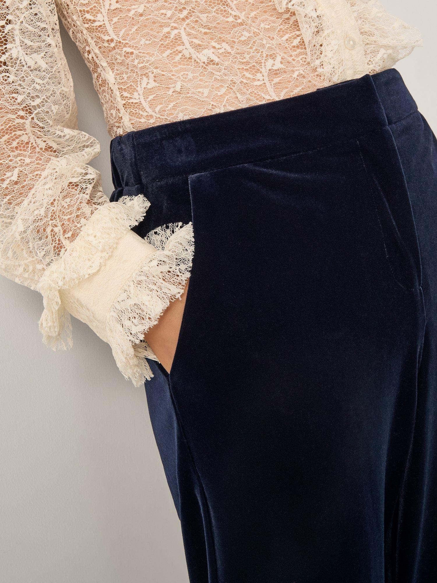 Product image 4 of 5, which shows Monsoon Mila Velvet Trousers, Midnight, 20