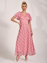 Chi Chi London Cami Floral Print Wrap Midi Dress, Pink