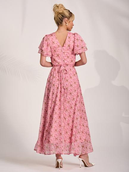 Jolie Moi Floral Angel Sleeve Chiffon Maxi Dress, Pink/Multi - view 2, Pink/Multi