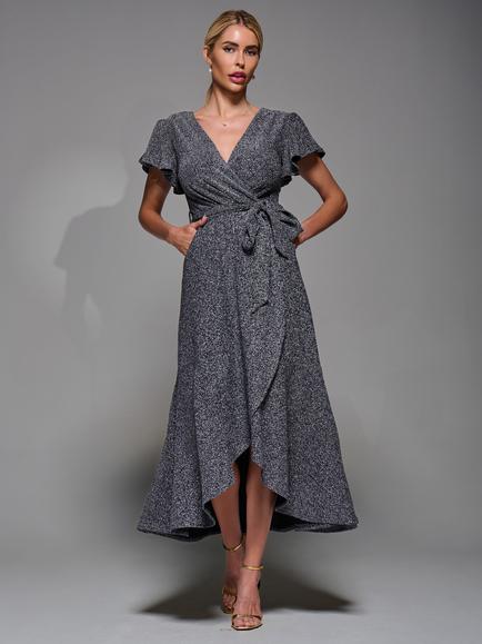 Jolie Moi Angel Sleeve Metallic Maxi Dress, Black/Silver, Black/Silver