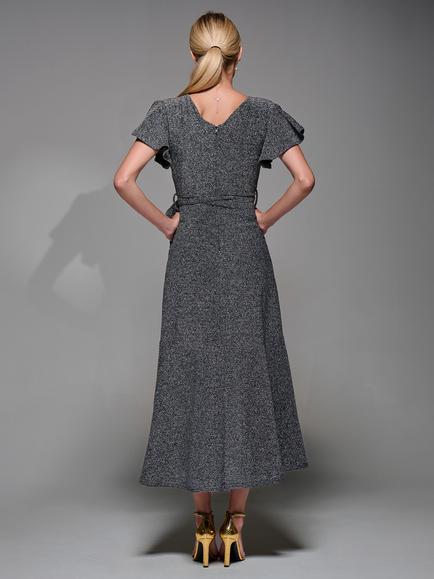 Jolie Moi Angel Sleeve Metallic Maxi Dress, Black/Silver - view 2, Black/Silver