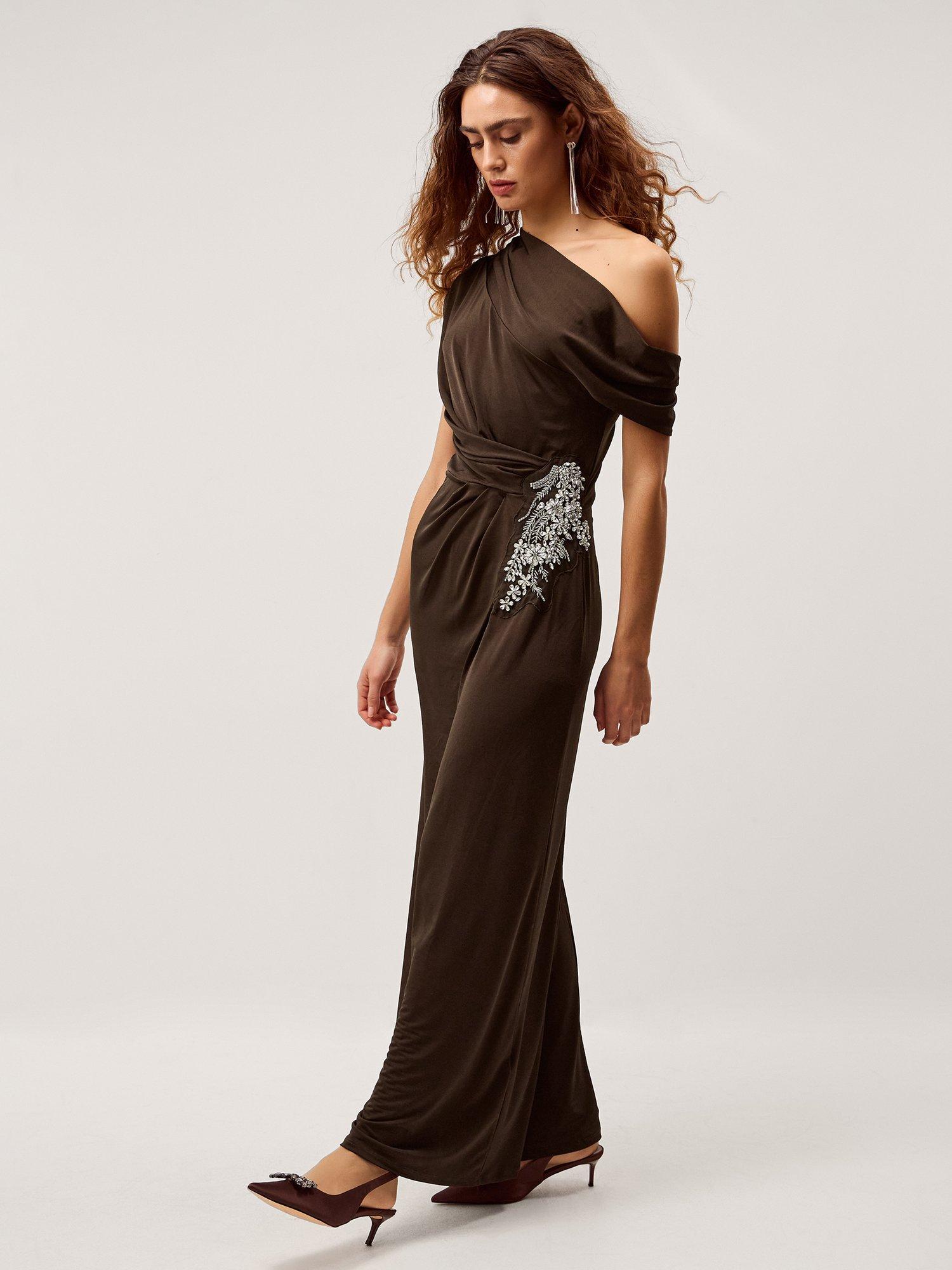 Product image 1 of 5, which shows Monsoon Trina Maxi Dress, Chocolate, 8