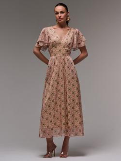 Jolie Moi Floral Layered Angel Sleeve Chiffon Maxi Dress, Green Floral, Green Floral