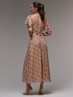 Jolie Moi Floral Layered Angel Sleeve Chiffon Maxi Dress, Green Floral - view 2, Green Floral