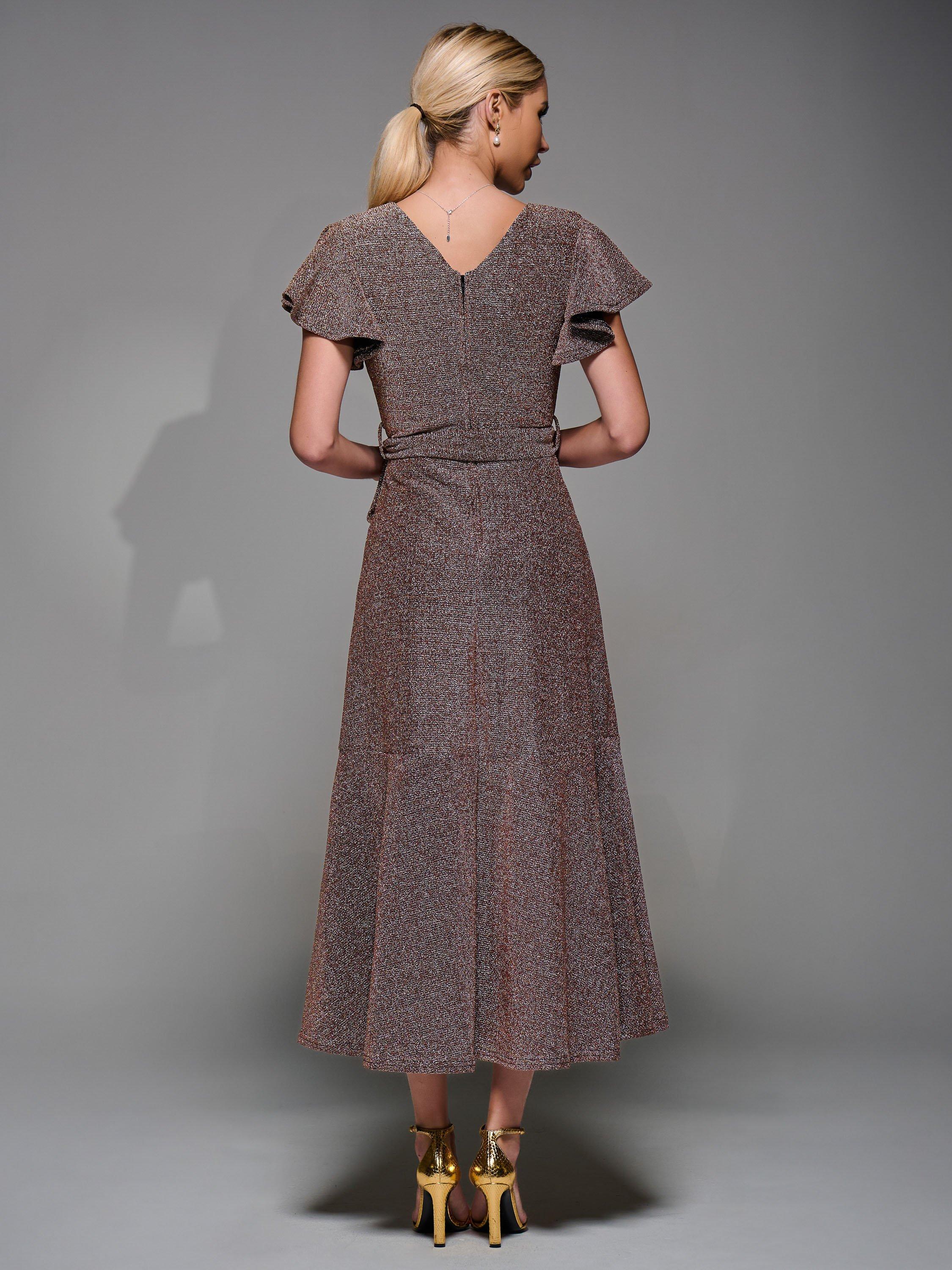 Product image 2 of 6, which shows Jolie Moi Metallic Wrap Maxi Dress, Gold/Red, 8