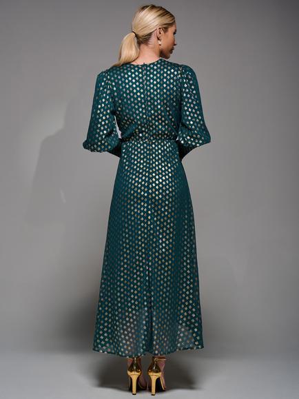 Jolie Moi Metallic Spot Print Midi Dress, Dark Green - view 2, Dark Green