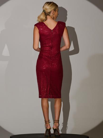 Jolie Moi Sequin Wrap Bodycon V Back Midi Dress - view 2, Dark Red