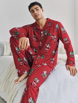 Chelsea Peers Christmas Santa Snowball Print Pyjama Set, Red - view 2, Red