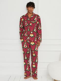 Chelsea Peers Cotton Christmas Tree Stripe Pyjama Set, Red, Red