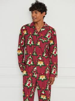 Chelsea Peers Cotton Christmas Tree Stripe Pyjama Set, Red - view 2, Red