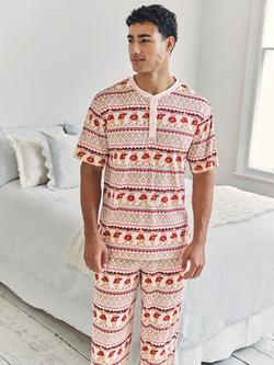 Chelsea Peers Christmas Bear Fairisle Short Sleeve Henley Pyjama Set, Off White - view 2, Off White