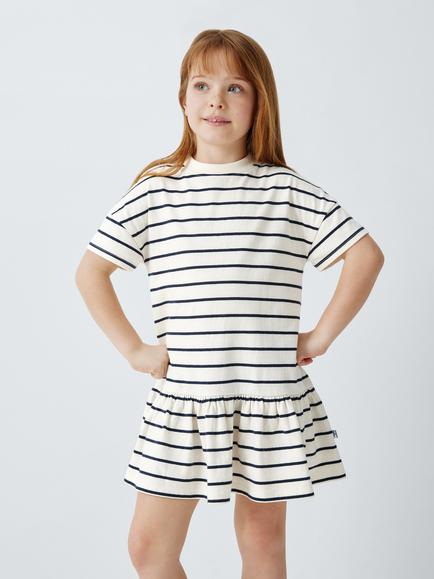 John Lewis Kids' Breton Stripe Jersey Dress, Navy, White, Navy, White
