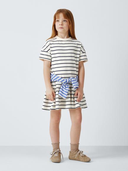 John Lewis Kids' Breton Stripe Jersey Dress, Navy, White - view 2, Navy, White