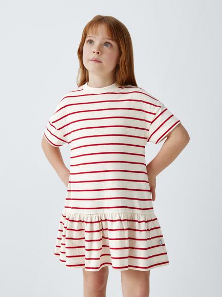 John Lewis Kids' Breton Stripe Jersey Dress, Red, White, Red, White