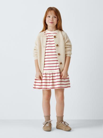 John Lewis Kids' Breton Stripe Jersey Dress, Red, White - view 2, Red, White