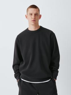 John Lewis Pique Cotton Blend Crew Neck Sweatshirt, Black