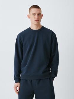John Lewis Pique Cotton Blend Crew Neck Sweatshirt, Navy