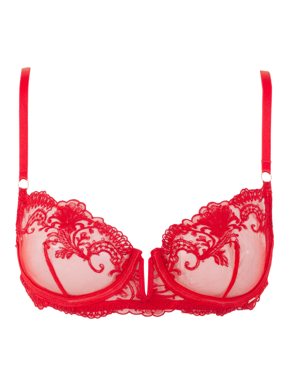 Product image 3 of 4, which shows Bluebella Marseille Embroidered Sheer Bra, Red, 30D