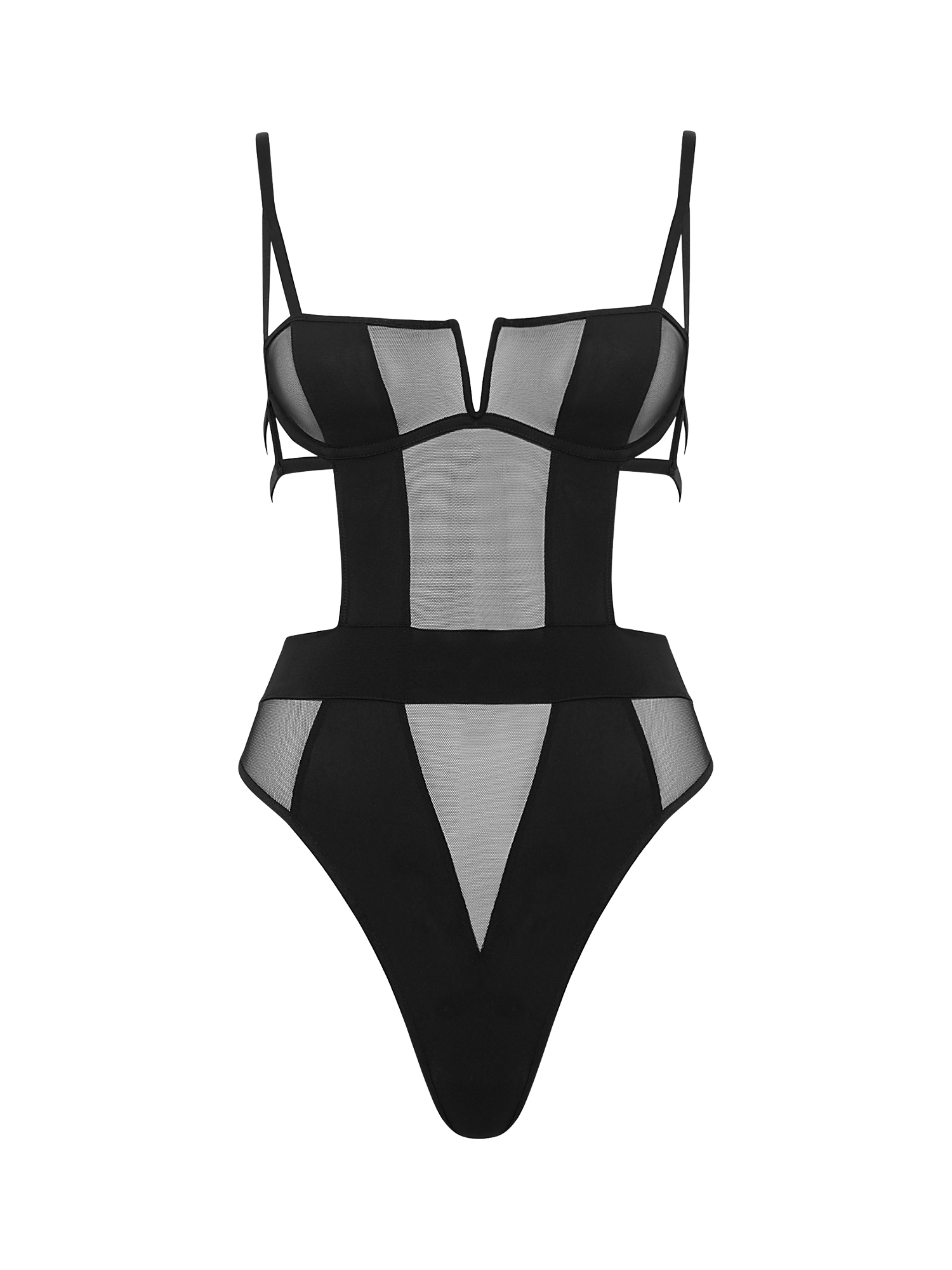 Product image 7 of 7, which shows Bluebella Orla Sheer Thong Bodysuit , Black, 30B