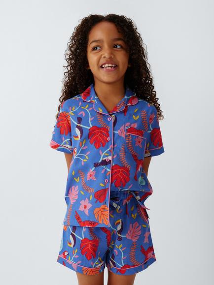 John Lewis Kids' Cockatiel Shortie Pyjamas, Blue Multi, Blue Multi