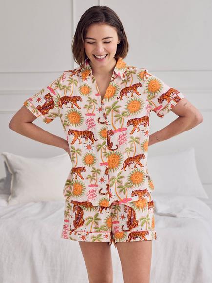 Chelsea Peers Siesta Fiesta Button Down Short Pyjama Set, Off White, Off White