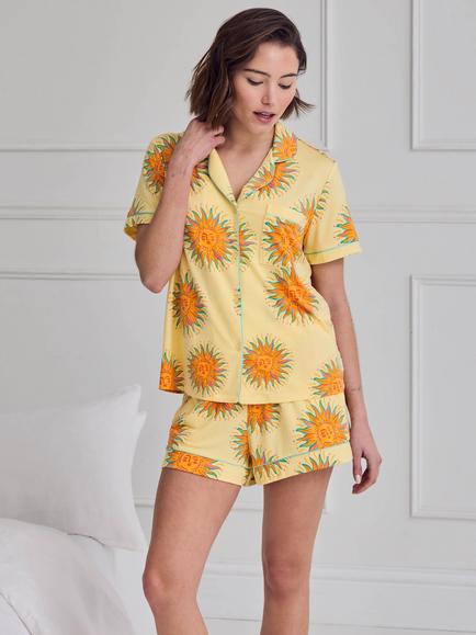 Chelsea Peers Sun Print Short Pyjama Set containing TENCEL™ Modal, Yellow, Yellow