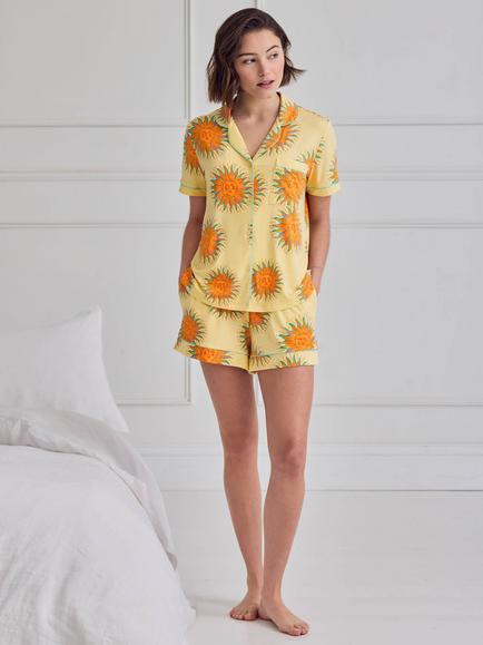 Chelsea Peers Sun Print Short Pyjama Set containing TENCEL™ Modal, Yellow - view 2, Yellow