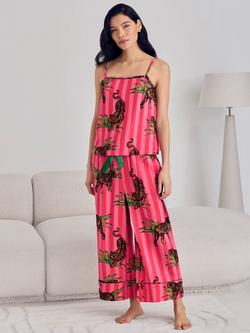 Chelsea Peers Leaf Tiger Stripe Camisole Cropped Pyjama Set, Pink, Pink