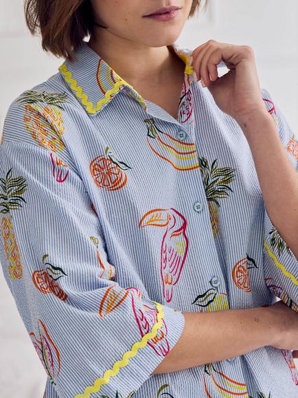 Chelsea Peers Toucan Fruit Button Down Short Pyjama Set, Multi - view 2, Multi