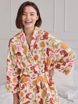 Chelsea Peers Siesta Fiesta Cheesecloth Cotton Dressing Gown, Off White - view 2, Off White